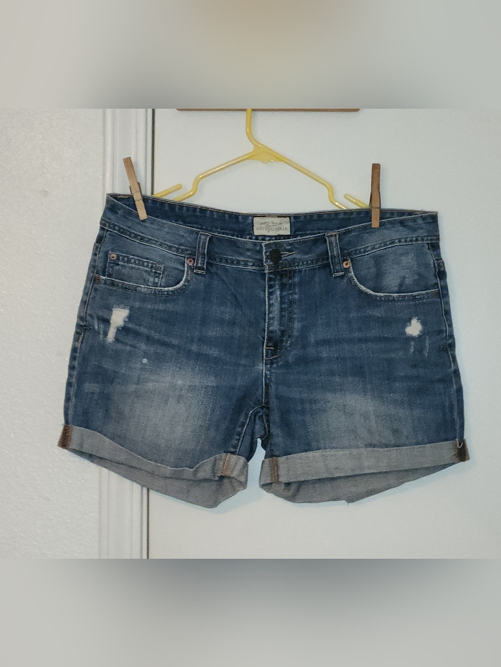Aeropostale Women's Distressed Rolled Cuff Jean Shorts - Blue